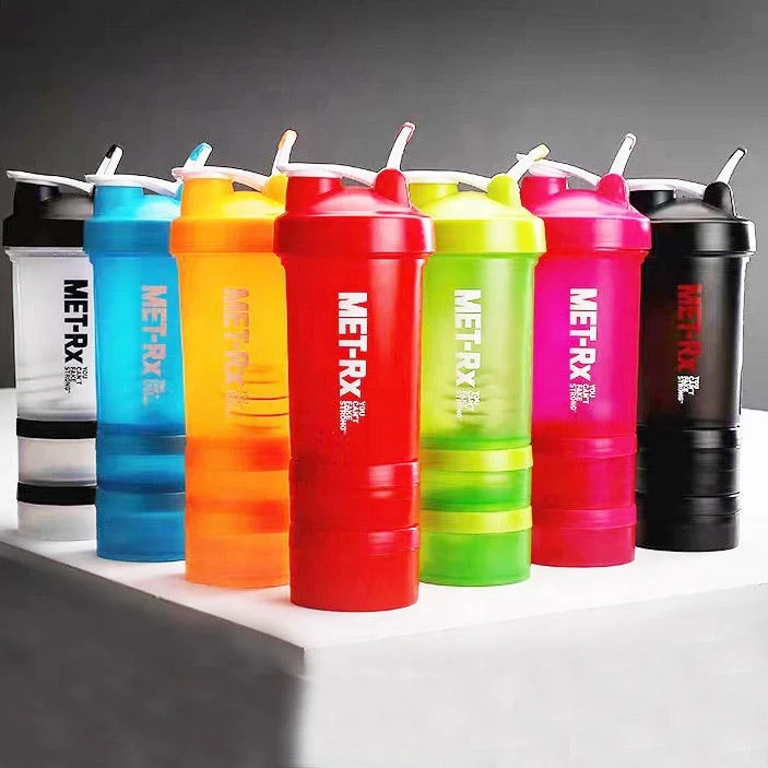 BPA Free 500ml Gym Protein Shaker Bottles 500ml Sport Water Bottles Shaker 3 in 1 Protein Shakers wit Container