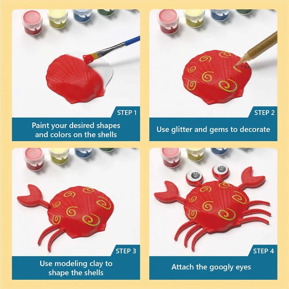 Create Your Own Shells Art and Craft Natural Shell Painting Kit Funny Shells with Clays for Kids