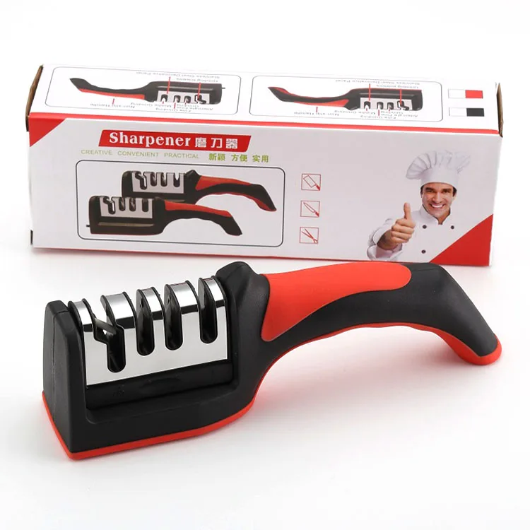 HYRI Kitchen 3/4-Segment Knife Sharpener Household Kitchen Knife Scissors Hand-Held 3/4-Purpose Black Sharpening Stone