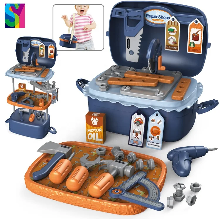 SY Jouet Enfant Hot Product Kids 3 IN 1 Backpack Workbench Construction Workshop Toddler 54PCS Pretend Play Tool Set Toy