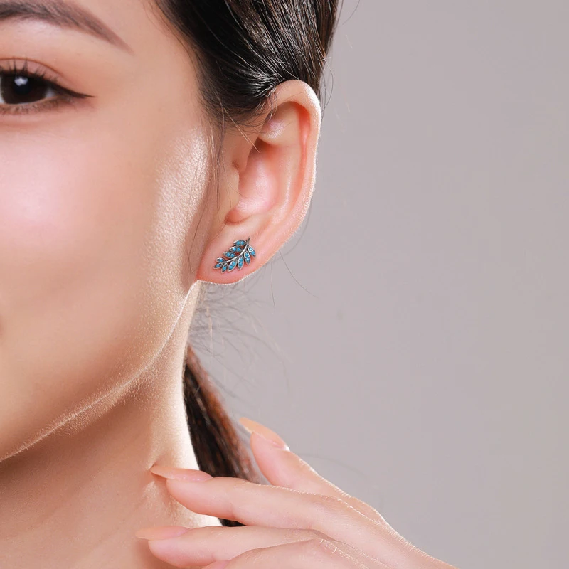 Simple personality original Japanese and Korean S925 sterling silver turquoise earrings for women