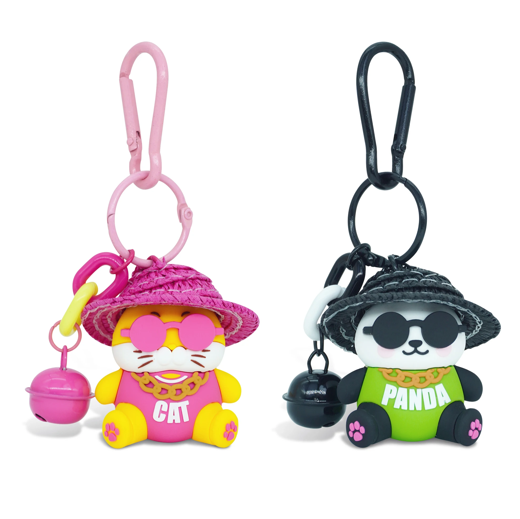 Cheap Promotional Gift Kawaii Cartoon Pendant Keychain Resin Straw Hat Animal Panda Cute 3D PVC Doll Figure Toy