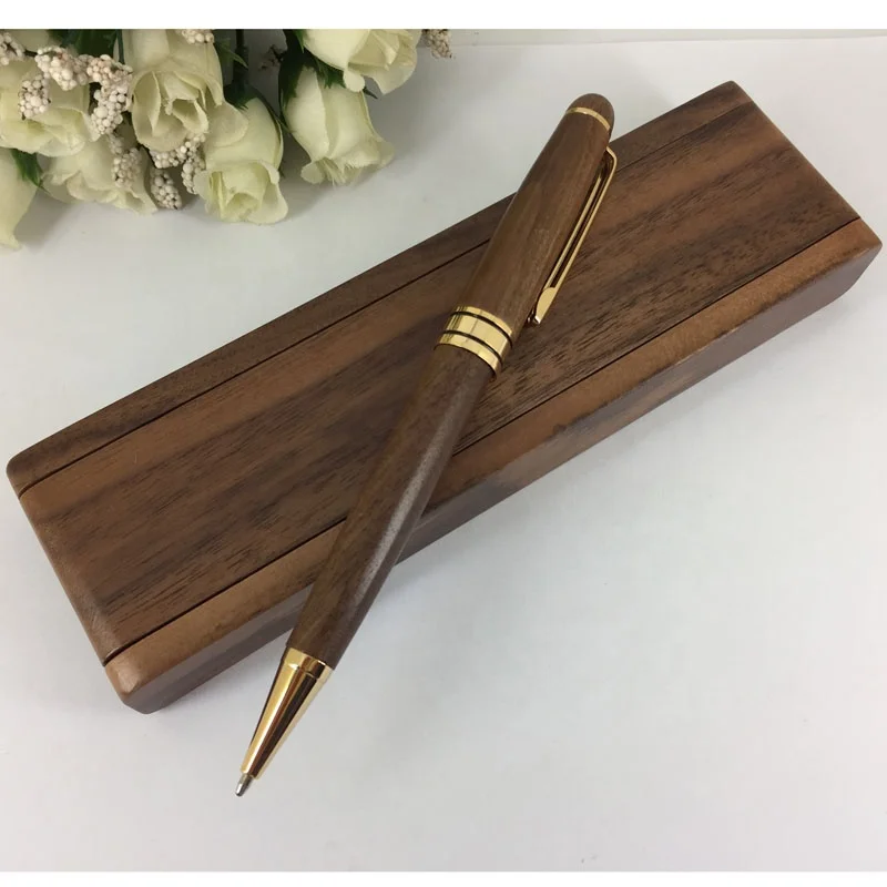 ACMECN Walnut Wood Ballpoint Pen with Gift Box Writing Stationery Kits Eco-friendly Hand-made Wooden Craft Ball Pen and Box Sets