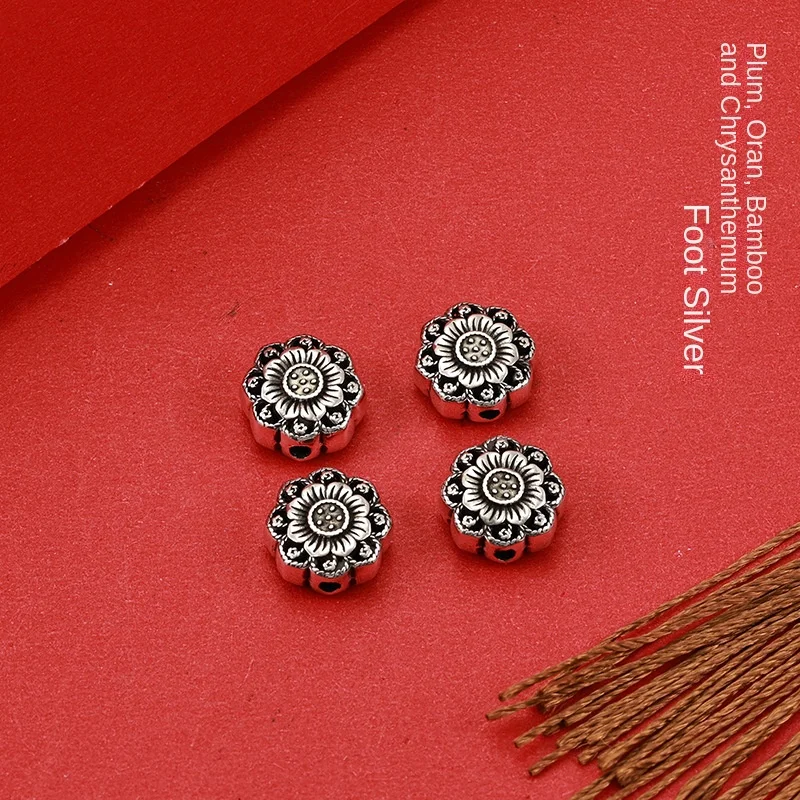 Plum Orchid Bamboo Chrysanthemum S999 Sterling Silver Small Daisy bead Accessories Vintage style hand-beaded chrysanthemum
