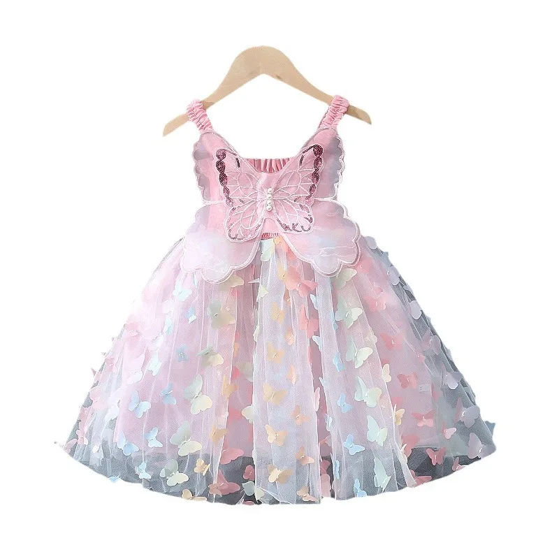 2024 Embroidered Butterfly Princess Lace Children Girls Clothing Ball Gown Party Evening Elegant Tulle Prom Dress for Kids