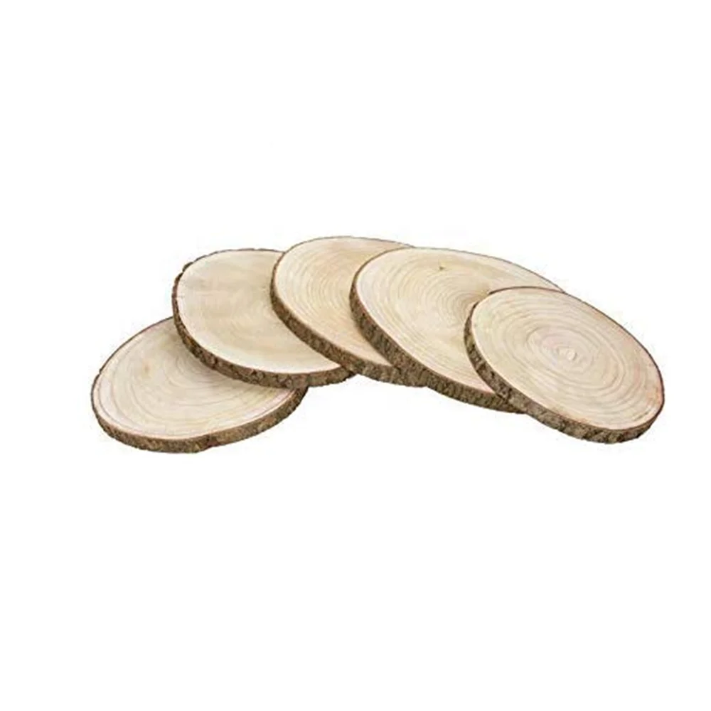 Wholesale rustic rounds durable unfinished paulownia tree slabs  storage wooden slices tray