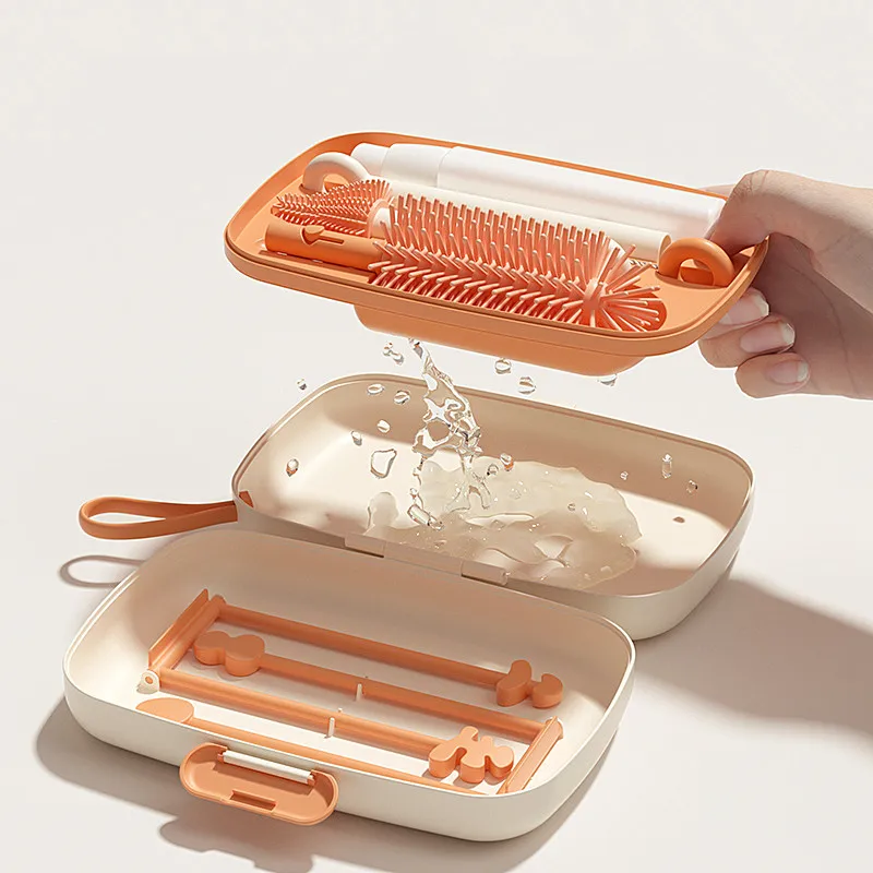 2 In 1 Customized Baby Bottle Cleaning Brush Portable Bottle Dryer Set Silicone Baby Bottle Brush