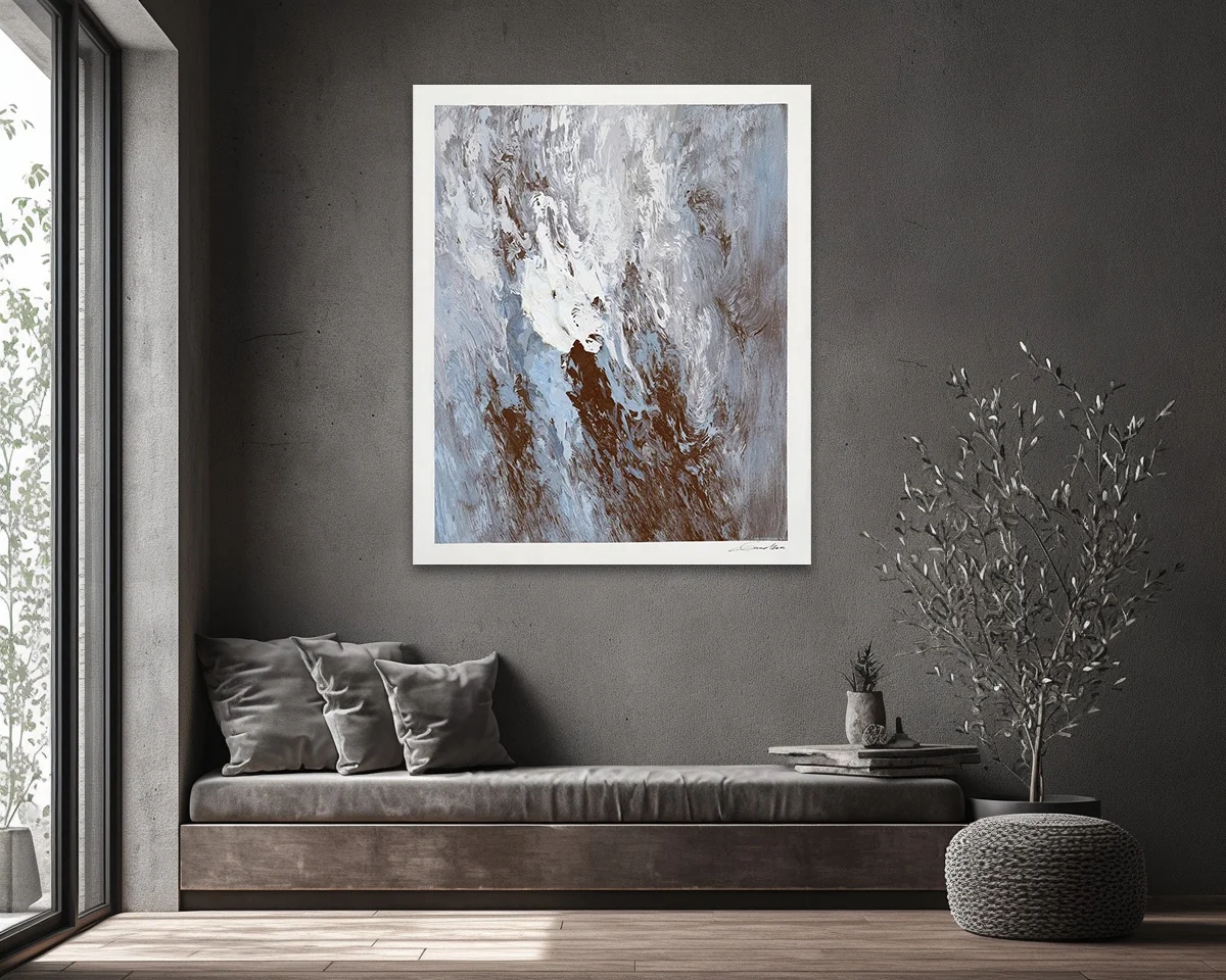 Modern Simple Original Uncurbed Articles Brown White Sky Blue Hand-painted Texture Thick Oil Abstract Canvas For Hotel Projects
