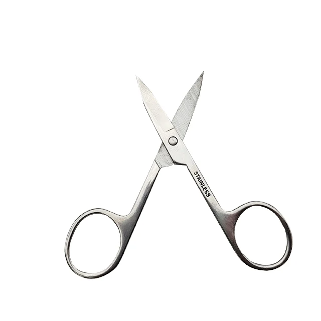 Custom logo Portable Thickness Trimming stainless steel Eyebrow Nose Hair Curved Manicure Scissors