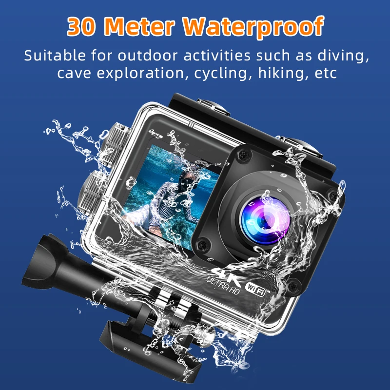 Action & sports camera 4K with wifi and remote control dual screen 2.0+1.3 inch