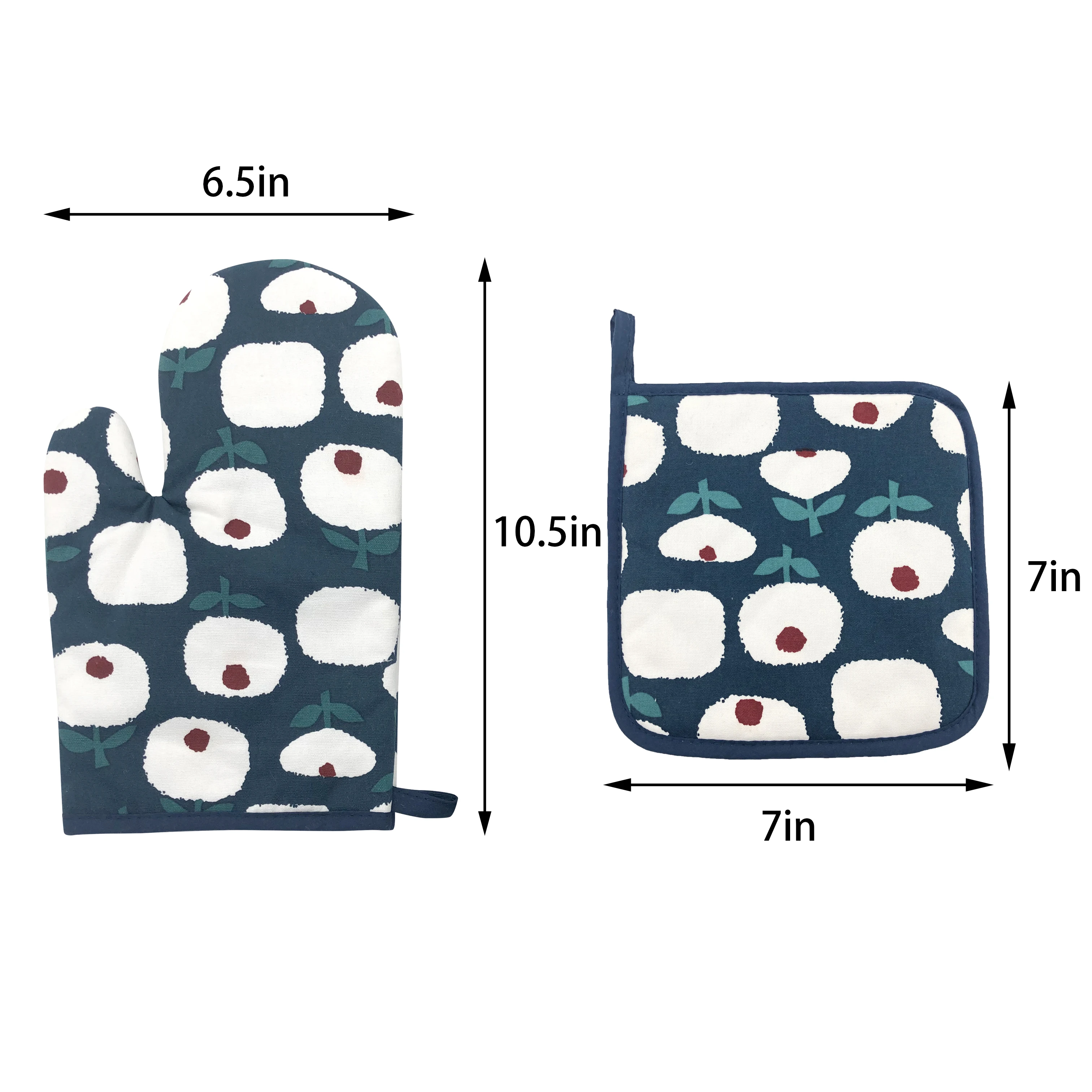 Cotton Polyester Quilted Terry Oven Set BBQ Heat Resistant Mitts Pot Holders Potholders Recycled Non-slip Kitchen Backing