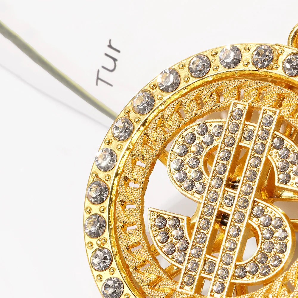 2022 Hip Hop 18K Gold Plated Rotating Iced Out Cuban Link Dollar Sign Necklace for Men