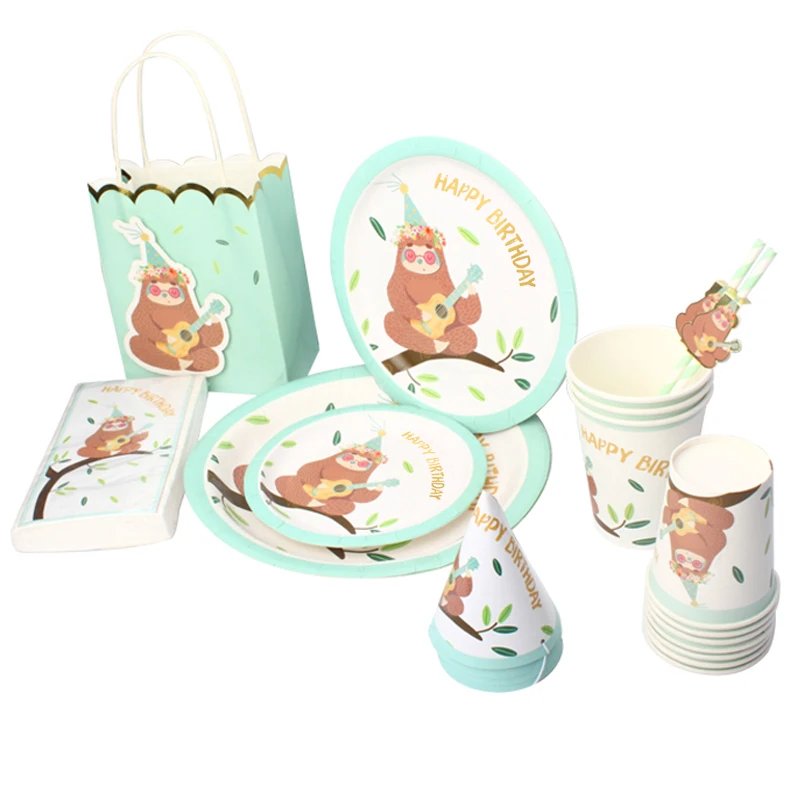 Paper Party Supplies Disposable Tableware Set Serves 20 Peoples Bag Plate Cup Straw Napkin Hat For   Birthday Party
