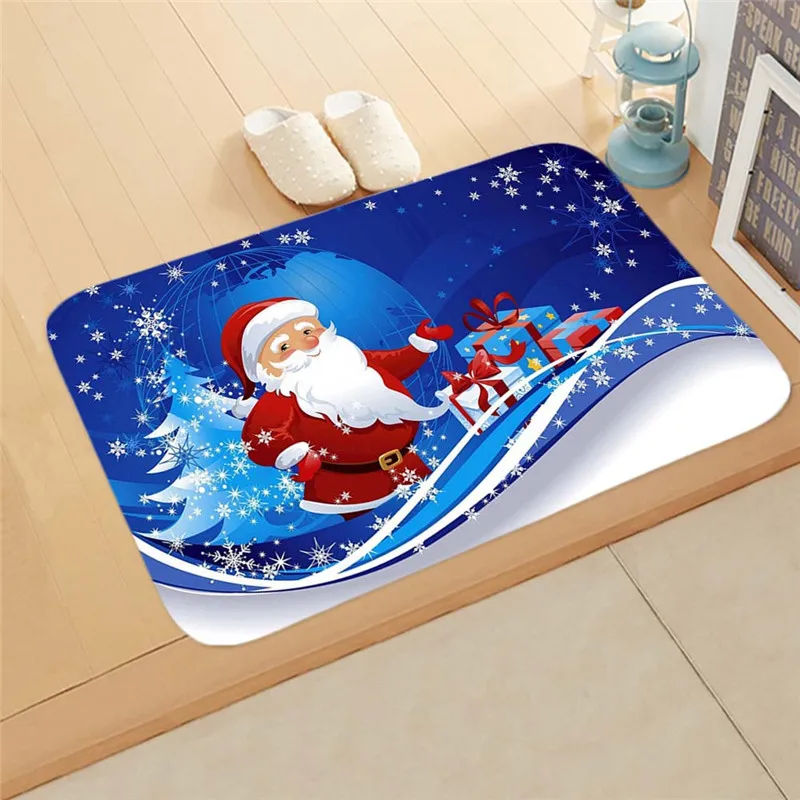 40*60cm Flannel Room Door Mat Thermal Transfer Christmas Day Kitchen Bathroom Absorbent Carpet Mats