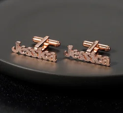 Fashion Rose Gold&Gold Personalized Name Cufflinks Light  Frosted Stainless Steel Shirt Jewelry & Custom Name Cuff links
