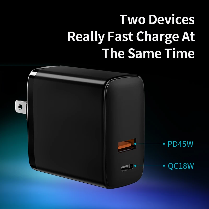 PD2.0 PD3.0 45W wall charger for notebook with US folding plug travel adapter for mobile laptop