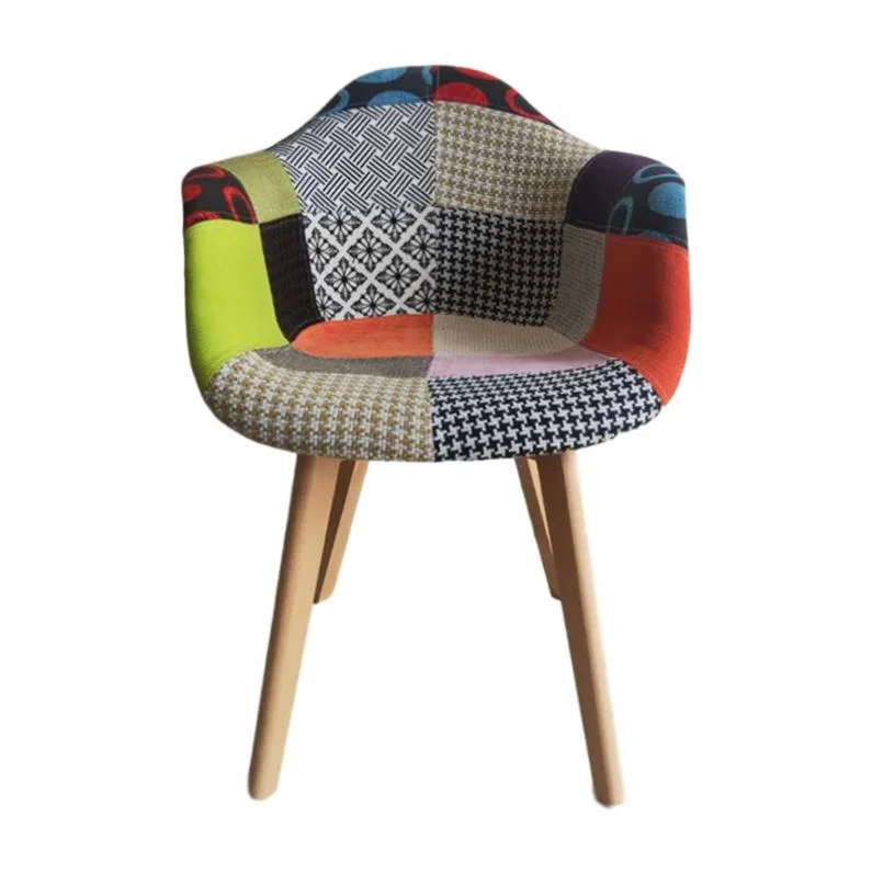 Living room colorful fabric wood armchair patchwork chair high back living room lounge Coffee Shop Nordic dining chair