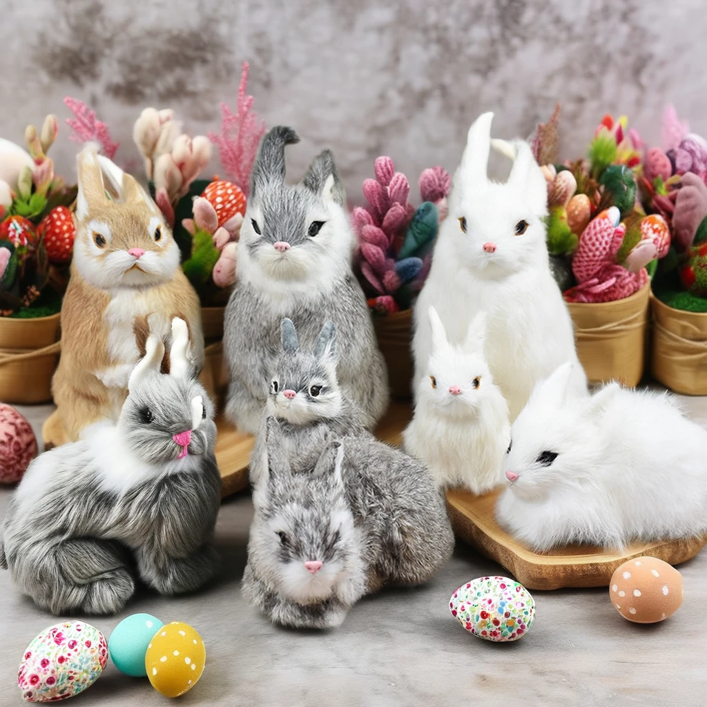 Unisex Cute Simulation Little White Rabbit Toy Easter Holiday Gift Plush Bunny for Children Home Decoration
