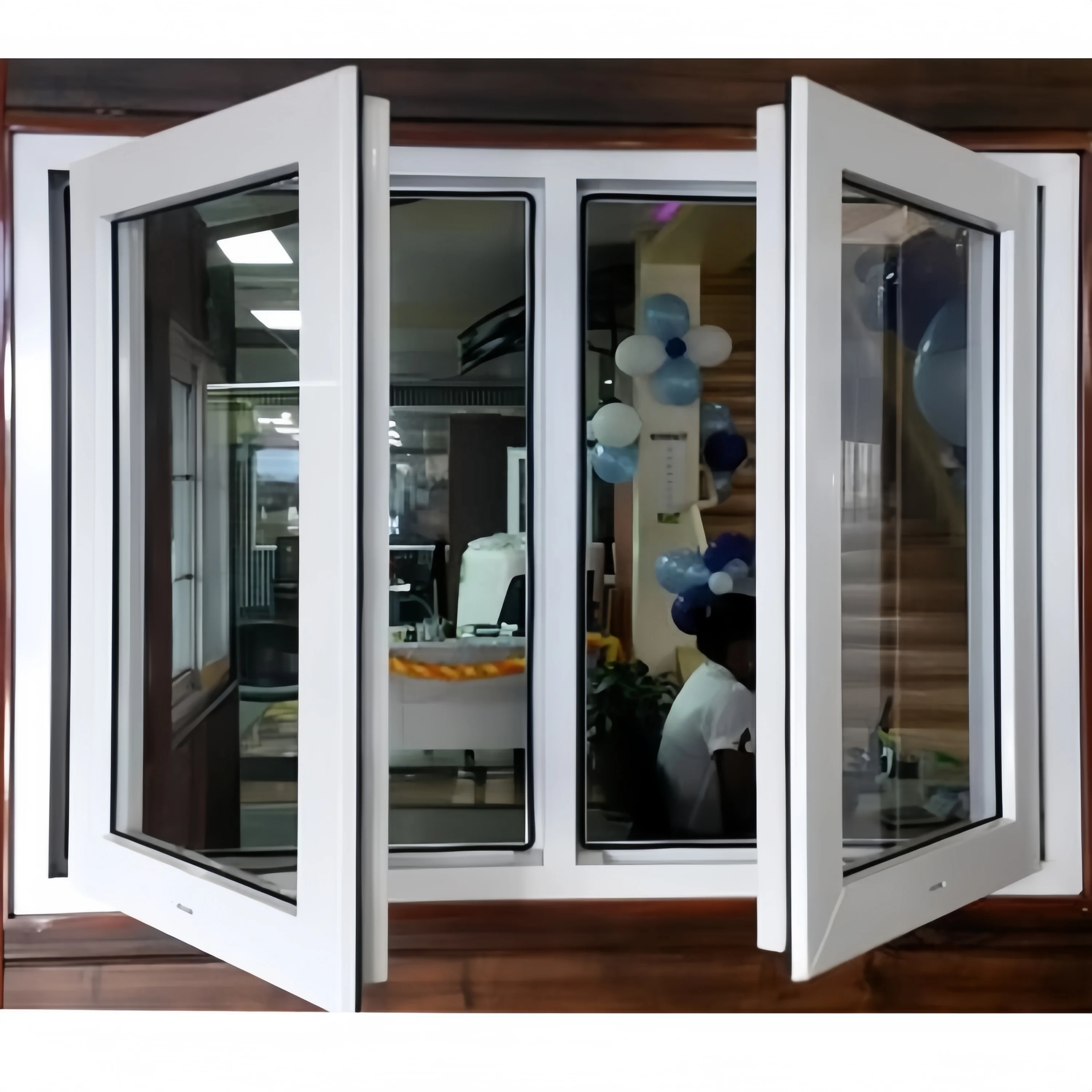 customized size High quality PVC UPVC white french swing open casement windows plastic Vinyl casement widows with hardware