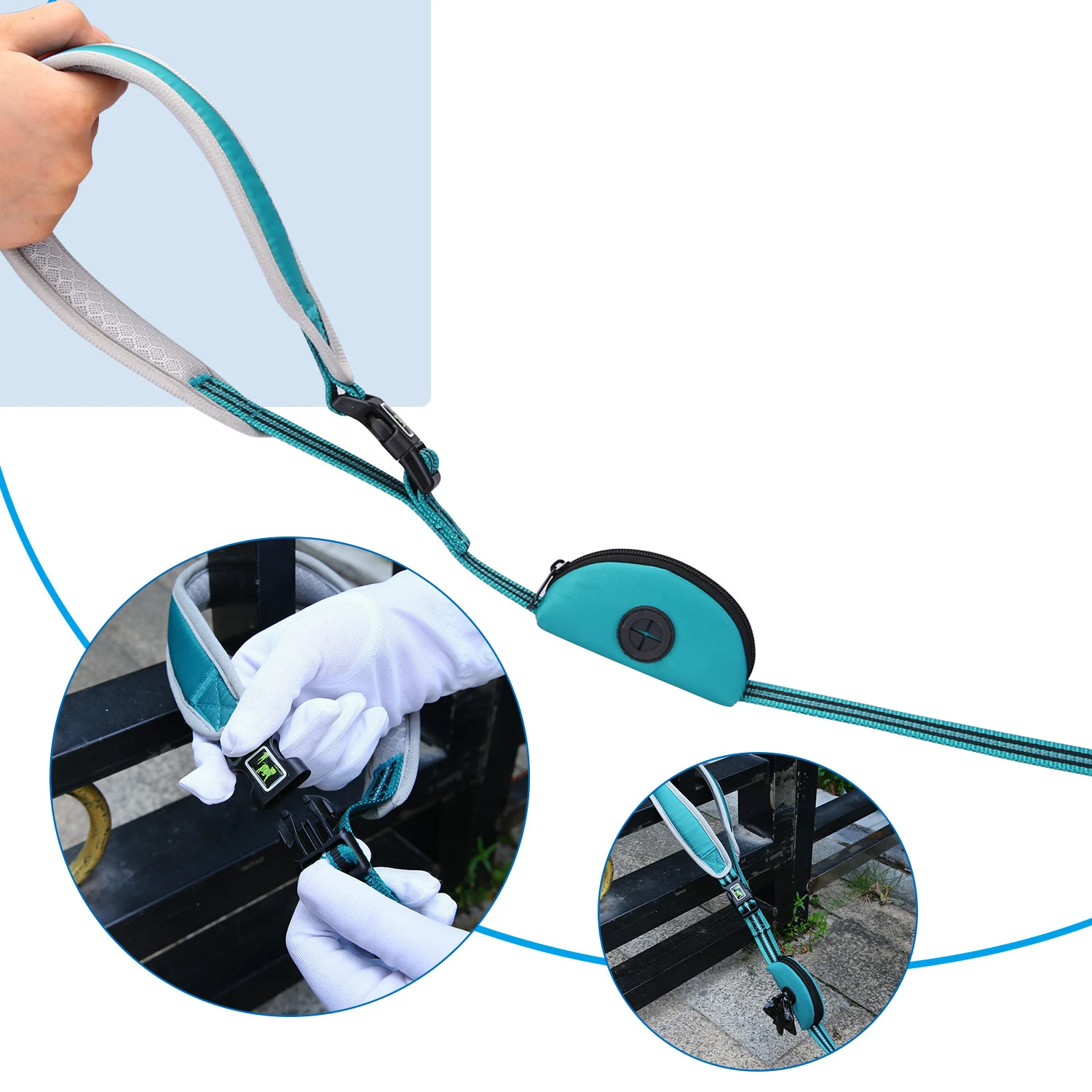 Large Medium Dogs 5 ft Reflective Stitching Dog Leash with Waste Poop Bag Holder