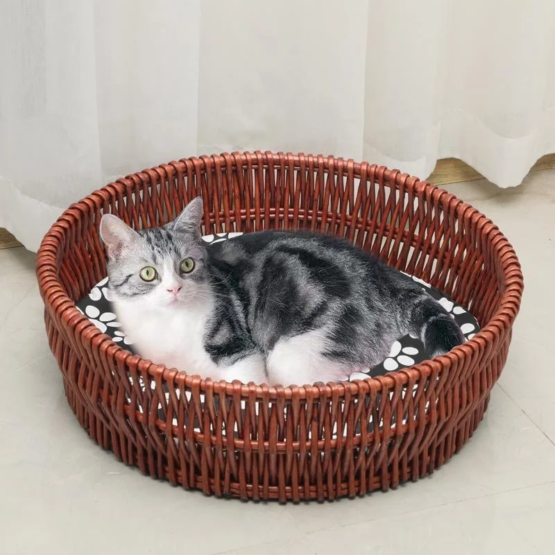 2024 Custom Handmade natural wicker rattan wooden cat nest dog nest pet bed for cat house dog house all seasons