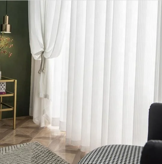 New transparent living room balcony bay window white gauze curtain vertical striped blinds gauze curtains