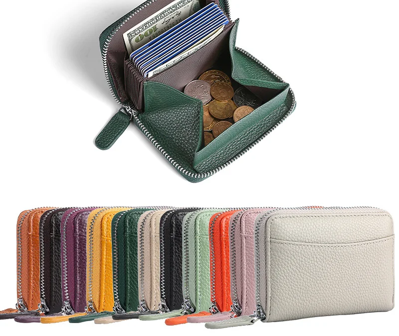 Hot Selling Genuine Leather RFID Smart Card Wallet Credit Card Holder Bank Card Pouch Anti-Theft Capacity Leather Bag