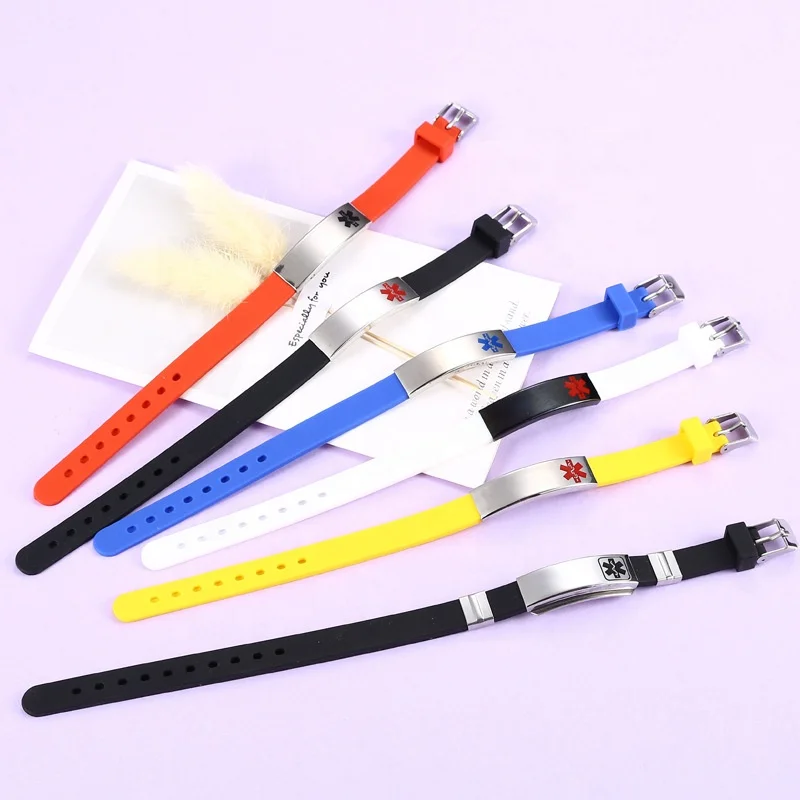 Medical logo corroded silicone men watch strap bracelet with medical tag