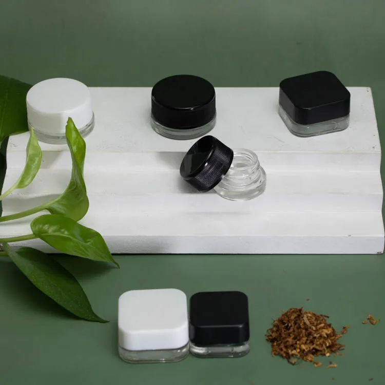 Small Clear Glass Grease Jars Custom Logo Square Concentrate Containers Child Resistant Cap CRC Glass Jar