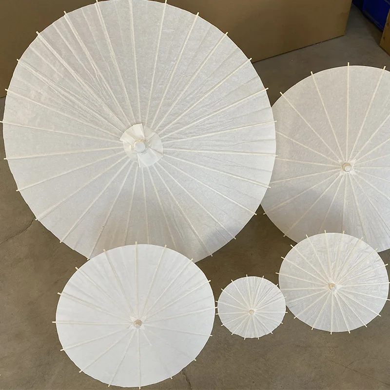 Paper White Umbrellas Kids DIY Handmade Painted Drawing Blank Parasol Wooden Handle Paper Umbrella DD7-993
