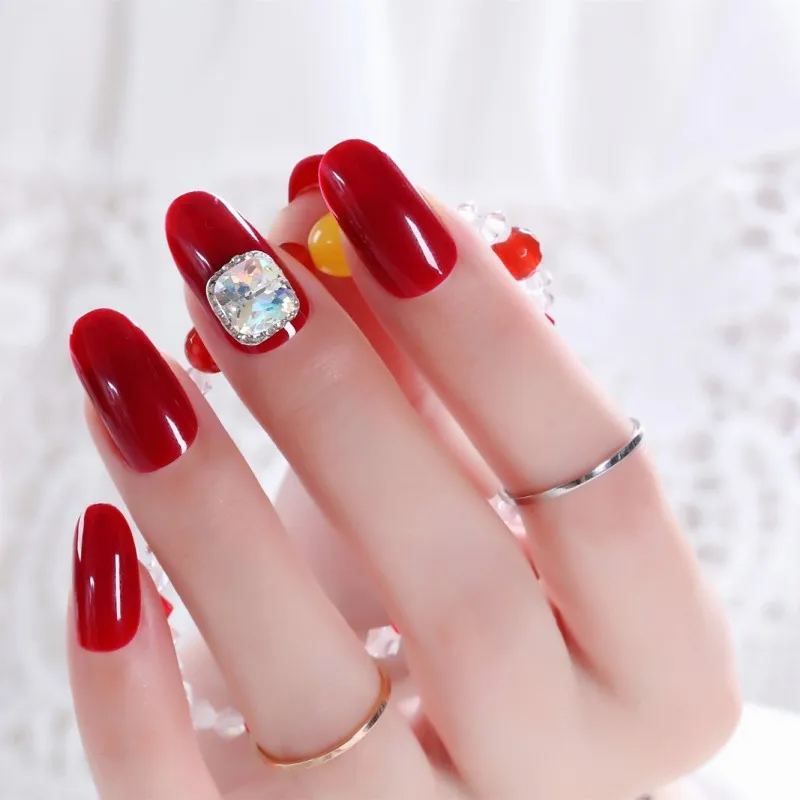 24 Pcs Nail Art Decoration Press On Gel Nail Stickers Diamonds False Nails Artificial