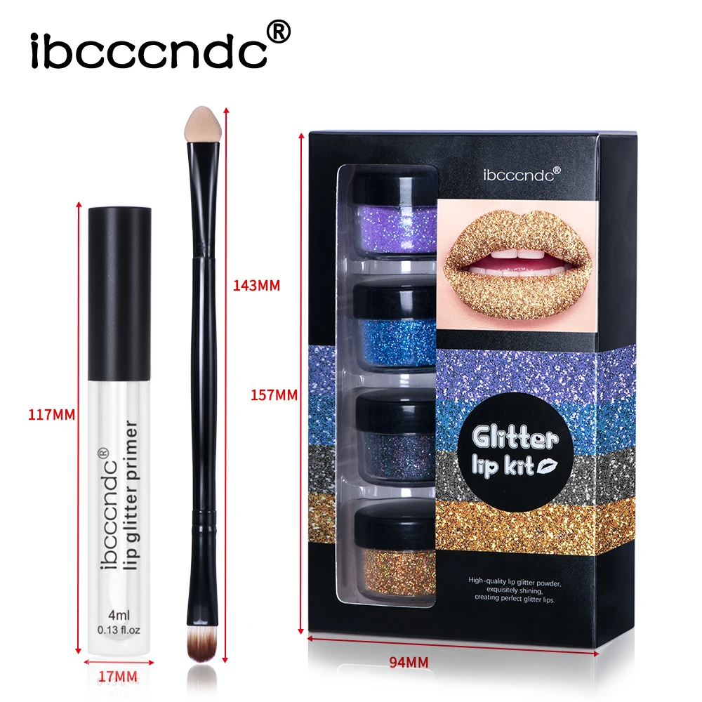 Private Label Diamond Lip Gloss Powder Waterproof Cosmetic Primer Glitter Lip Kit