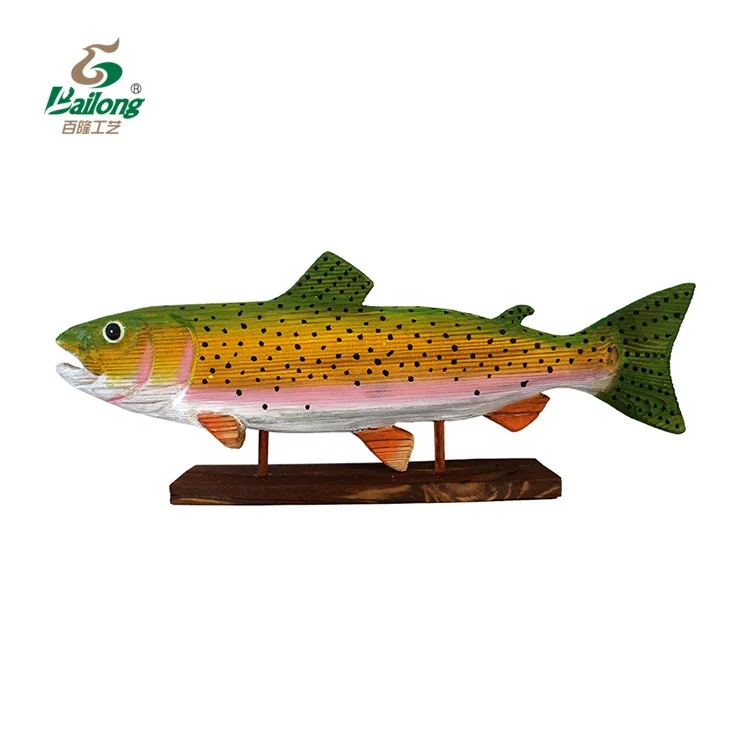 Handicraft Pine Craft Rustic Vintage Nautical Home Decor Hand Carved Wooden Wood Carving Fish Home Decoration Antique