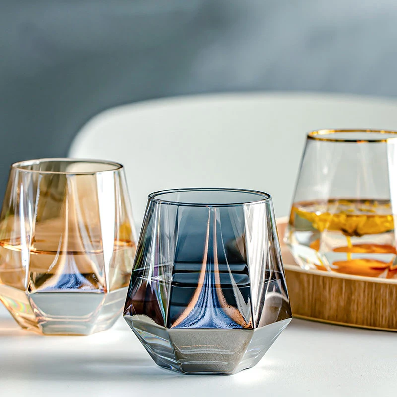 Hexagonal Geometric Drinking Glass  Cocktail Glasses with Thick Weighted Bottom and Unique Design for  Bourbon, Liqueur