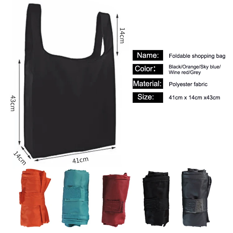 Custom Print Logo Eco Friendly Plain 210 Denier Polyester Sublimation Tote Reusable Grocery Folding Shopping Bag Various Colors