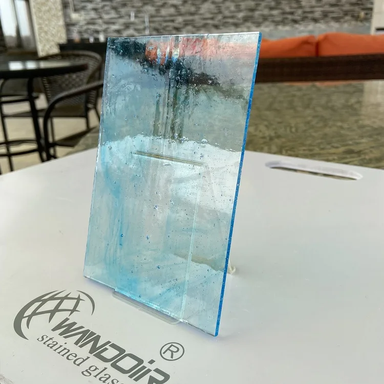 Wanda China Glass Manufacturer Transparent Blue Textured Glass Good Price Stained Glass Sheet
