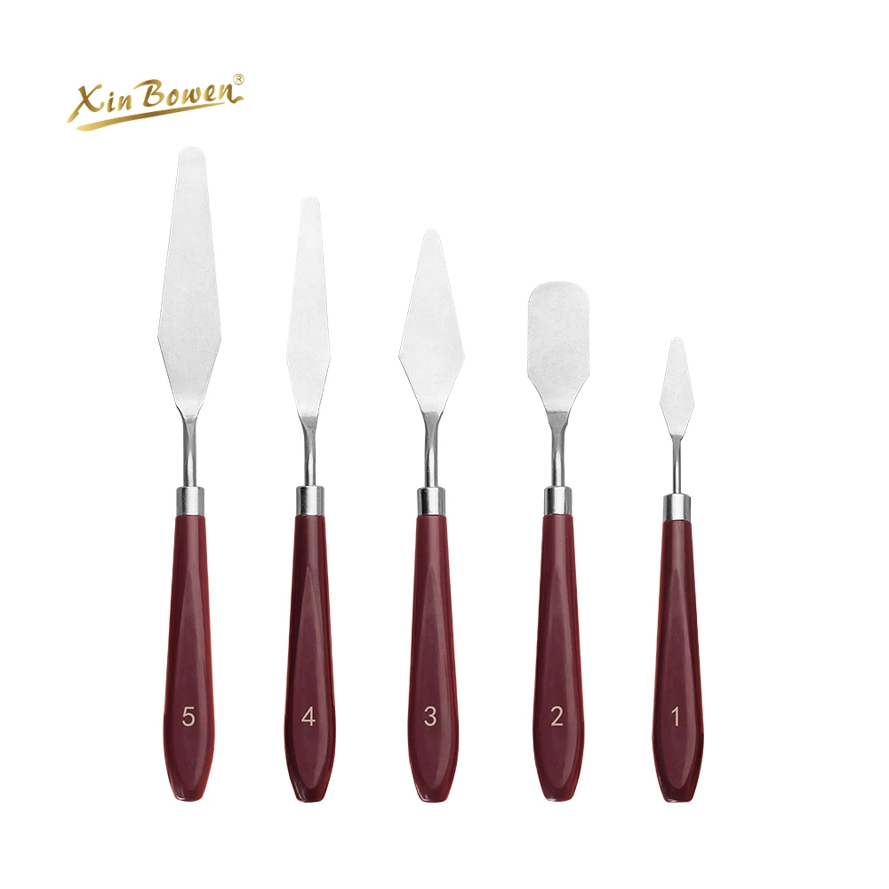 Xin Bowen Clay Tools 5-Piece Stainless Steel Palette Knife Set Pottery for Color Mixing Acrylic Paint on Canvas