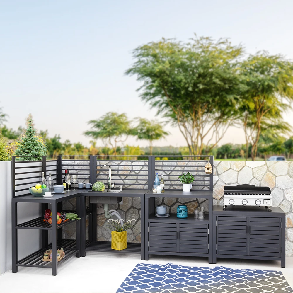 Wholesale Black Drawer Commercial Outdoor Kitchen Aluminum Garden Modular Outdoor Kitchen Island Bbq Outdoor Kitchen Cabinet Set