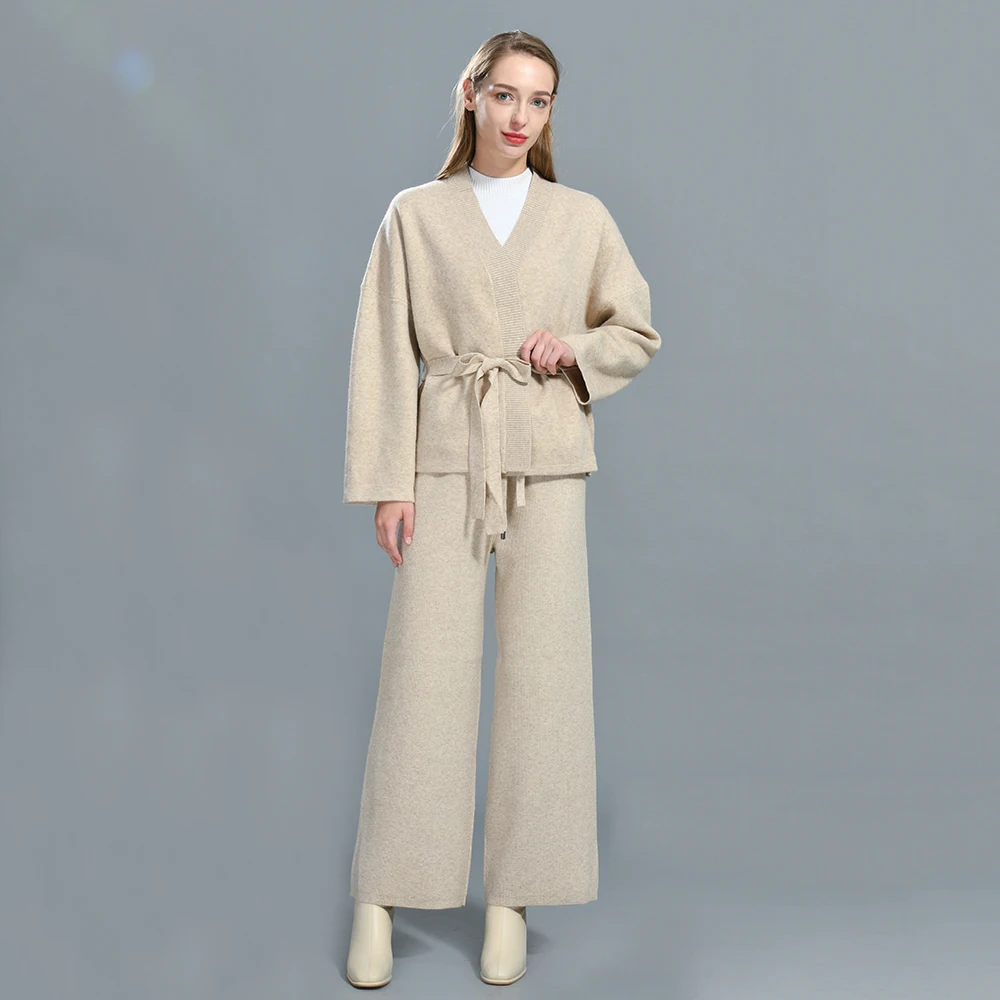 Spring Autumn Wholesale High Quality Fashion Sweater And Pant Set Custom Knitted 2 Pieces Sweater Set Women