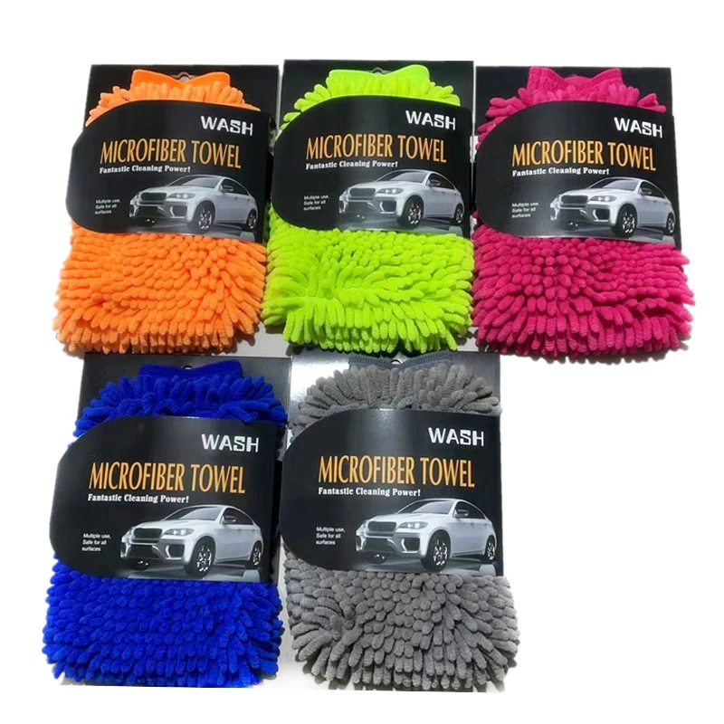 Custom packaging Microfiber Chenille Wash Mitt Custom Logo Car Detailing Wash Mitt Car Wash Gloves