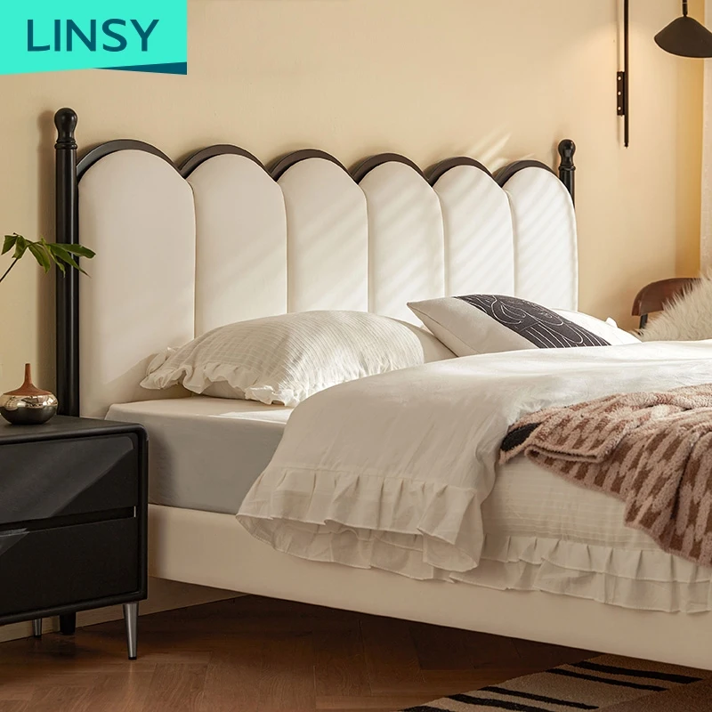 Modern Double Bed LINSY High Quality Leather King Size Bed PC023-A