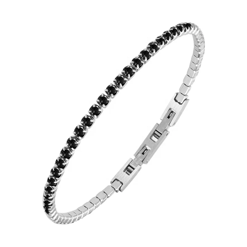 Luxury Jewelry Classic Design AAA+ Cubic Zircon Silver Gold Plated Stainless Steel Iced Out Tennis Bracelet