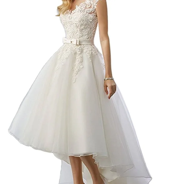 2020 Short Front and Long Back Sequined White Fashion Vestido De Noiva Bridal Tulle Mariage Women Wedding Dress