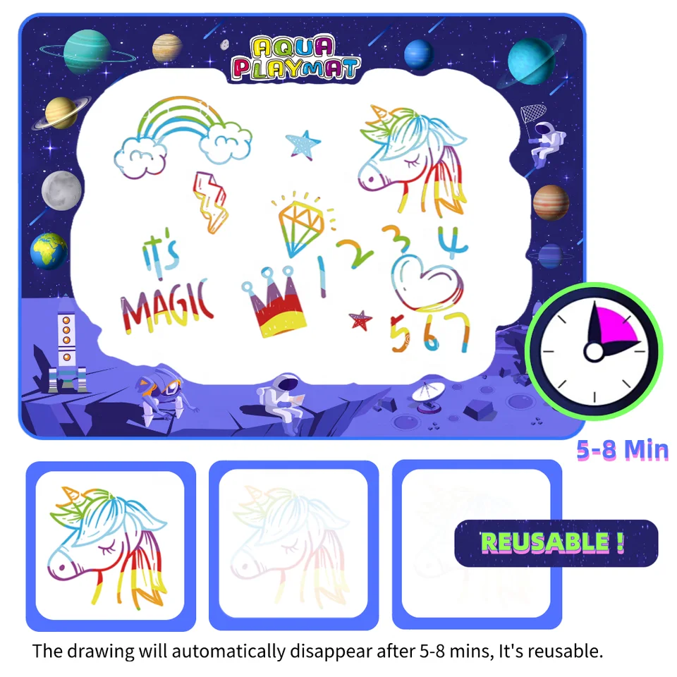 Customized Children Educational Drawing Toys  Fabric Aqua Doodle Mat Pen Painting Water Drawing Cloth Mat For Kids