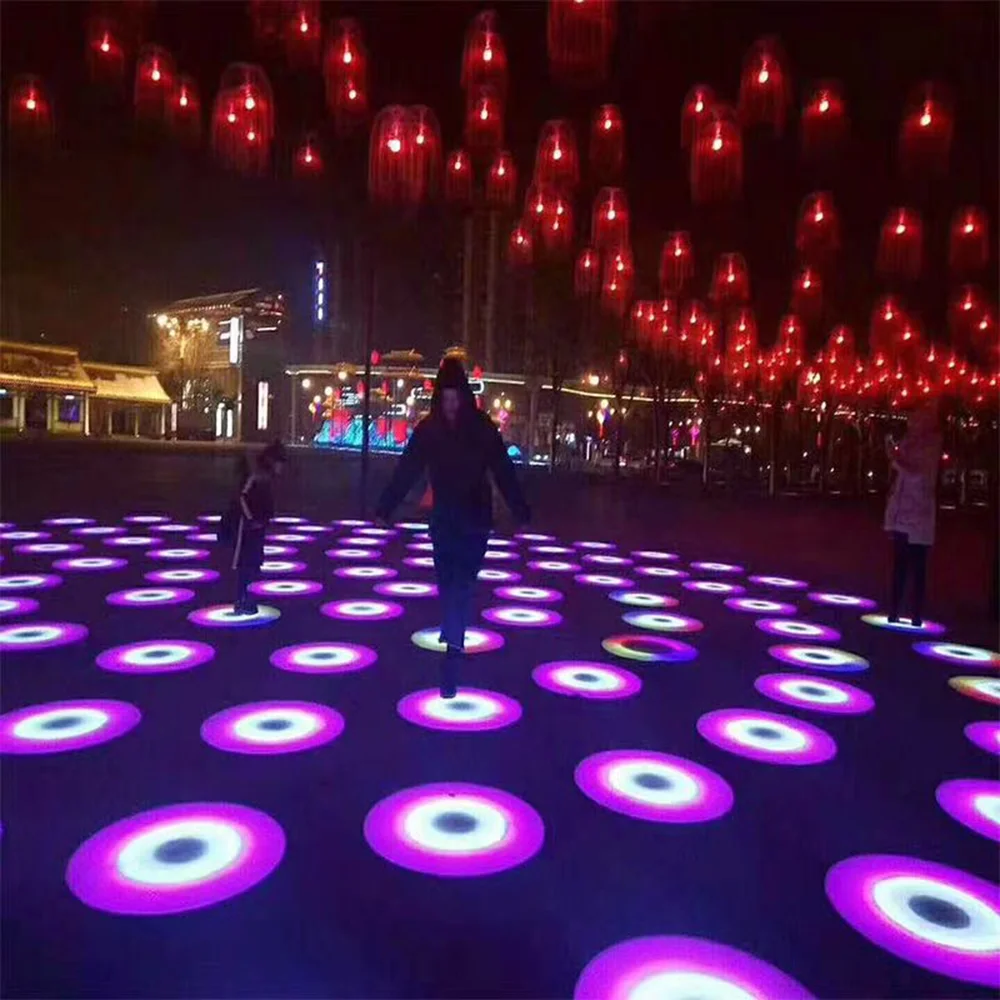 Portable RGB Color Changing Recessed  Touch Sensitive Floor Light Garden Park Plaza Led Interactive Outdoor Round Dance Floor