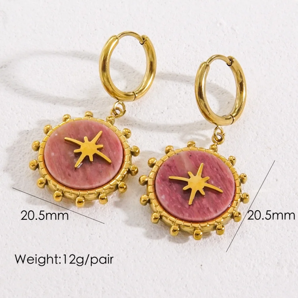Stylish Design Stainless Steel Gemstone Charm Huggie Hoop Earrings 18k Gold PVD Star Pendant Chic Women Jewelry Wholesale