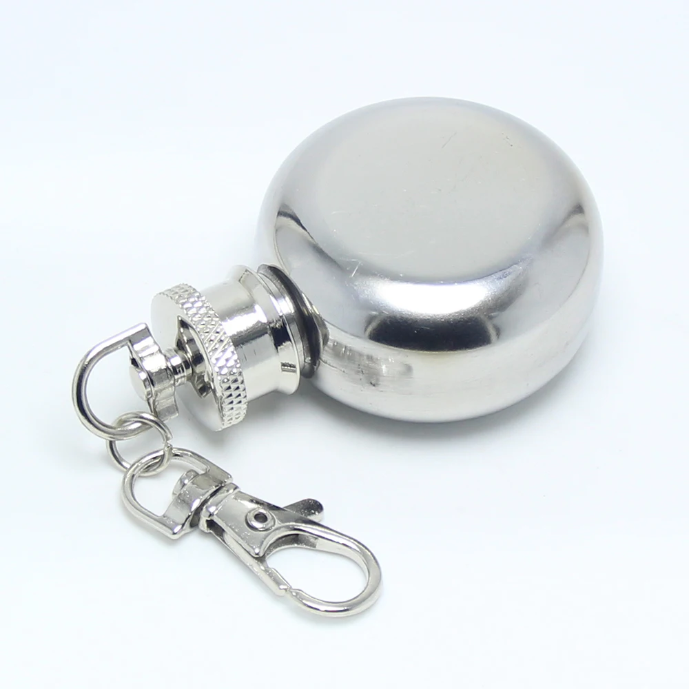 Wholesale 1oz Stainless Steel Portable Round Flagon Kettle Oilcan Keychain 28ML Metal Travel Wine Pot Mini Hip Alcohol Flask