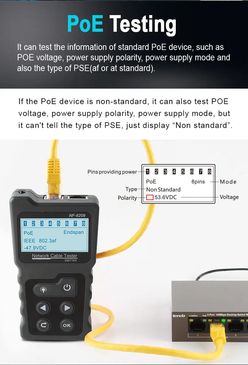 Новейший NF-8209 цифровой сигнал сетевой тестер Ethernet длина кабеля кабель finder