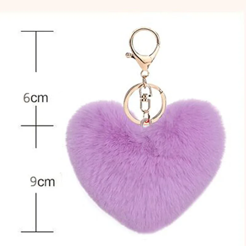 1000styles Stock Faux Fur Pompom Love Heart Keychains Multicolor Soft Rabbit Fur Heart Keychains Pom Pom Ball For Women Girls