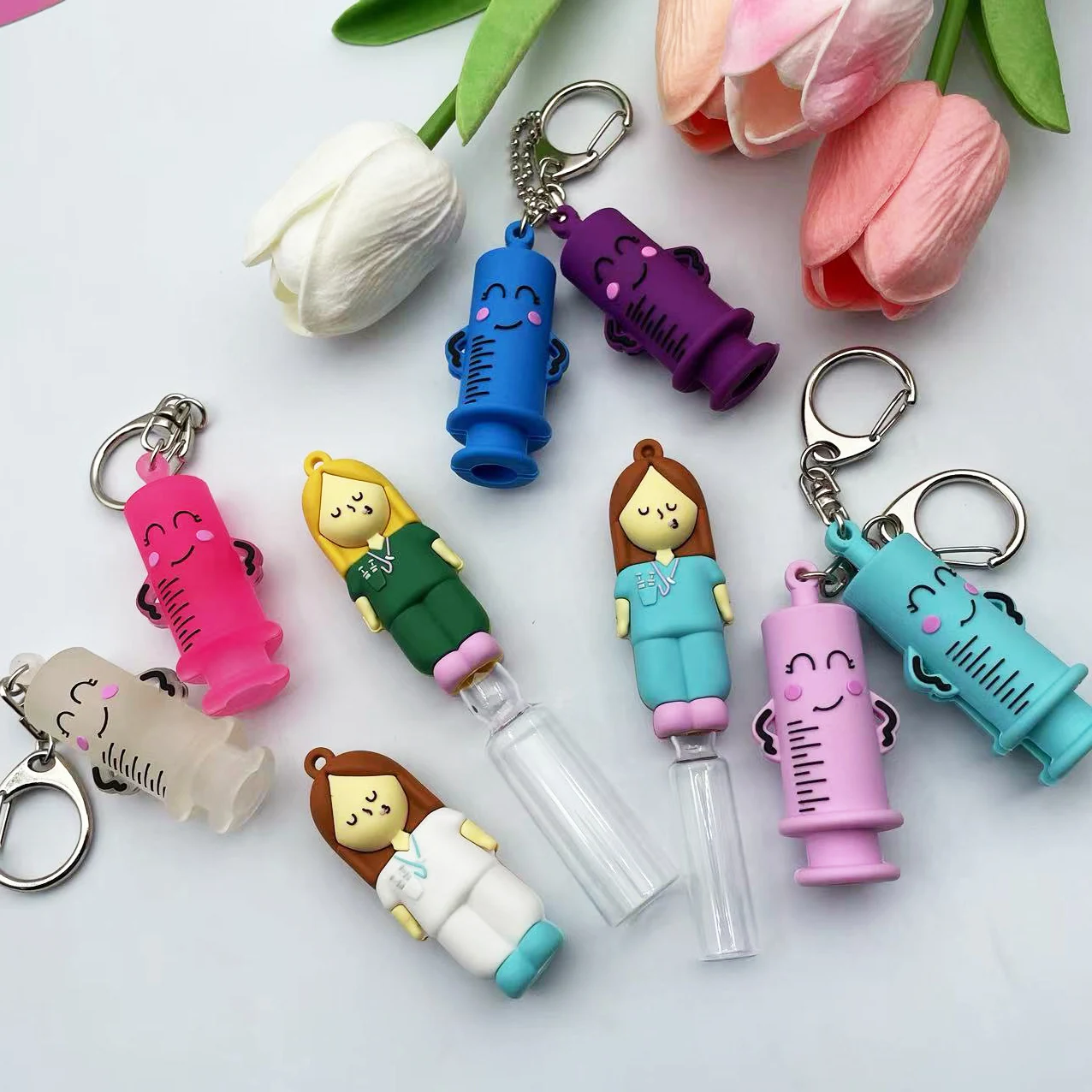 Wholesale Needle Shape Ampule Breaker Keychain Rubber Nurse Ampoule Opener Keyring Custom Breaker Keychain for Ampoule Bottle
